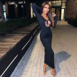 Sexy Hollow Back Long Sleeve Bodycon Dress European Style Lace Up Design Perfect for Parties Who