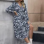 Womens Autumn Dress V Neck Irregular Hem Floral Print Casual Wear for Fall Wholesale Available