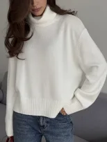 Womens Chunky Knit Sweater Solid Color Turtleneck Loose Fit Casual Autumn Winter Top Wholesale A