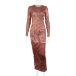 Floral Print Dress Fashionable Sexy Sheer Long Sleeve Trendy Bodycon Style for Parties Wholesale