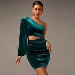 Elegant Velvet Bodycon Dress Sexy Waist Cutout Slim Fit Sophisticated Style Perfect for Evening