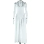 Summer Fashion Womens Dress Sexy Halter Neck Sleeveless Solid Color Elegant Princess Style for P
