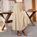 Casual Maxi Skirt Solid Color Elastic Waist Versatile Design Perfect for Vacation or Everyday We