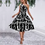 One Shoulder Dress Letter Print Casual Style Summer Fashion Wholesale Available fast shipping