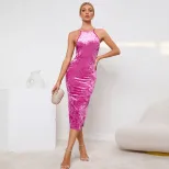 Sleeveless Backless Velvet Bodycon Dress Sexy Split Design Elegant Style Spring Summer Collectio