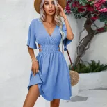 Elegant A Line Dress High Waist Pleated Mid Length Summer Fashion for Women Wholesale Available
