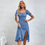 Elegant Floral Maxi Dress for Women Summer Sweetheart Style Square Neck Lightweight Fabric Whole