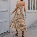 Elegant Summer A Line Dress Vintage Geometric Print Sleeveless Lightweight Fabric Perfect for Ca