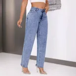 High Waisted Straight Leg Jeans Vintage Style Womens Fashion Comfortable Fit Casual Wear Wholesa