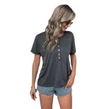 Casual Womens Short Sleeve Top Solid Color European Style Lightweight Fabric Summer Wear Wholesa