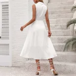 Sleeveless Color Block Shirt Dress for Women Casual Commuter Style Available in White Wholesale Supply