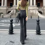欧洲站喇叭牛仔裤女2023春秋新款学生时尚百搭显瘦休闲直筒长裤潮