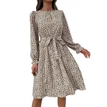Leopard Print Long Sleeve Dress Casual Chic Round Neck Autumn Fashion Wholesale Available bulk o
