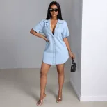 Loose Fit Denim Shirt Short Sleeve Lapel Collar Casual Style Perfect for Summer Wear Ready to Sh