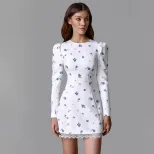 Floral Print Long Sleeve Bodycon Dress Heart Shaped Cutout Back Elegant Casual Wear for Spring a