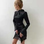 Elegant Long Sleeve Dress Satin Lace Panel Slim Fit Solid Color Perfect for Formal Events Wholes
