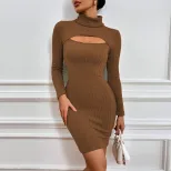 Bodycon Dress Sexy Hollow Out Design Long Sleeve Textured Cable Knit Fabric Perfect for Parties