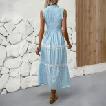 Summer Sleeveless Dress Sweet Lace Trim Striped Pattern Casual Style Perfect for Warm Weather Oc