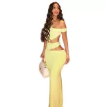 Asymmetrical One Shoulder Dress Solid Color Bodycon Fit Hollow Out Design Casual or Evening Wear