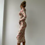 Fashionable Long Sleeve Bodycon Dress Unique Print Ruffled Design Sexy Silhouette Autumn Winter