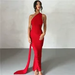 Backless Halter Dress Fitted Pleated Floor Length Elegant Design Evening Party or Formal Occasio