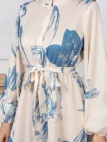 Modelyn Women s Floral Print Stand Collar Lantern Sleeve Ruf