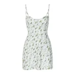 Summer Floral A Line Dress Low Cut Neckline Sleeveless Fresh Style Perfect for Casual Outings Wh