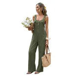 Loose Fit Solid Color Textured Overalls Fresh Vacation Style Comfortable Summer Wear OEM Available