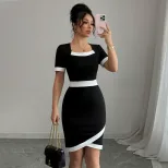 French Style Elegant Midi Dress High Waist Chic Design Lightweight Fabric Summer Fashion for Wom