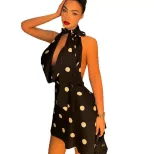 Summer Sexy Backless Deep V Polka Dot Mini Dress Halter Neck Figure Hugging A Line Trendy for Parties Wholesale
