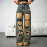 Vintage Distressed Wide Leg Womens Jeans Loose Fit Casual Style Perfect for Everyday Wear Ready
