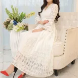 Lace Dress for Women V Neck Slim Fit Mid Length Elegant White Perfect for Parties and Special Occasions