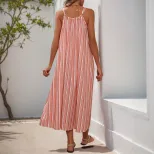 Elegant Striped Maxi Dress Sweet and Chic Design Adjustable Spaghetti Straps Loose Fit Perfect f