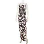 Summer Fashion Tiger Print Backless Mesh Spliced Maxi Dress High Slit Casual Beachwear Wholesale