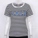 Womens Cotton Short Sleeve T Shirt Floral Stripe Print Soft Loose Fit Spring Summer Fashion Top