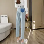 跨境牛仔裤女2023春季新款韩版学生直筒宽松高腰显瘦老爹哈伦裤潮