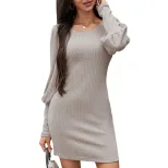 Elegant Long Sleeve Bodycon Dress Round Neck Puff Sleeves Spring Summer Style Wholesale Availabl