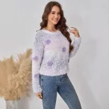 Loose Fit Round Neck Gradient Floral Sweater Soft Warm Stylish Perfect for Autumn and Winter Who