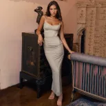 Womens Bodycon Dress Sexy Low Cut Solid Color Slim Fit Elegant Style Perfect for Parties and Eve