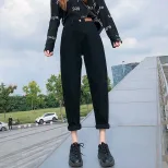 老爹牛仔裤女2023春秋新款学生高腰显瘦小个子直筒宽松萝卜哈伦裤