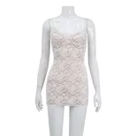 Lace Hollow Out Bodycon Mini Dress Sexy Slim Fit Spaghetti Straps Elegant Design Perfect for Par