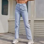 High Waisted Slim Fit Straight Leg Jeans Womens Denim Trousers Casual Wear for Spring and Summer