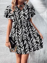 V Neck Floral Print High Waisted Dress Elegant Design Comfortable Fabric Perfect for Summer Even
