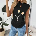 Sleeveless Black Floral Top Unique Chinese Style 3D Design Elegant Detailing Perfect for Casual