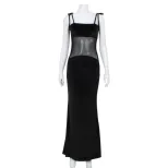 Sheer Mesh Panel Bodycon Dress Sexy Low Cut Sleeveless Elegant Style Perfect for Parties and Spe