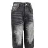 High Waisted Wide Leg Jeans Loose Fit Straight Cut Denim Fabric Casual Wear for Women Ready to S