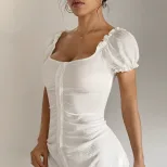 Bodycon Short Sleeve Dress Slim Fit Button Closure Elegant Street Style Perfect for Casual Outin