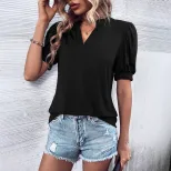 Womens Loose Fit Short Sleeve T Shirt Solid Color Comfortable Fabric Casual Style Wholesale Avai