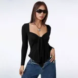 Slim Fit V Neck T Shirt Sexy Short Sleeve Trendy Design Spring Summer Style Wholesale Womens Fas