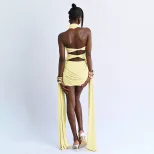Summer Womens Dress Solid Color Ruffled Design Backless Bodycon Fit Perfect for Parties and Nigh